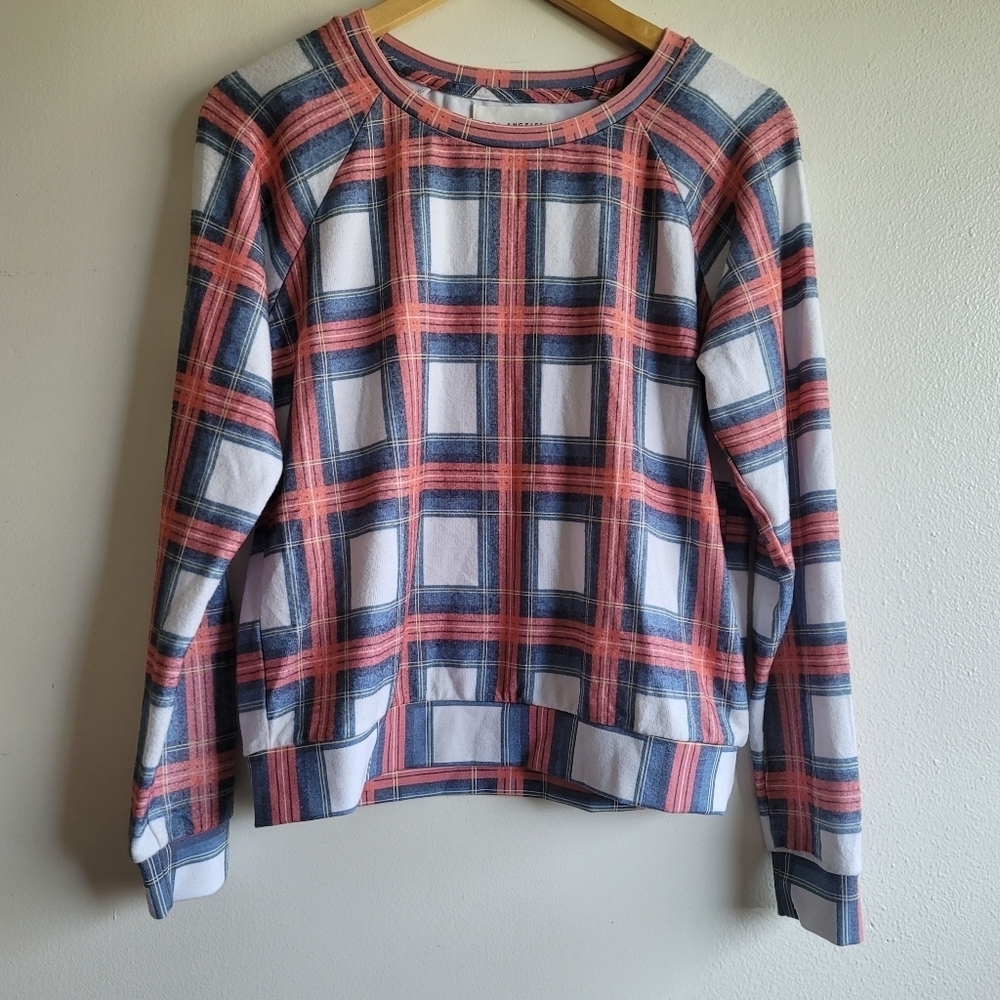 Sol Angeles, Plaid Hacci‎ Pullover Top, Red/Blue/White, Size Small, NWOT